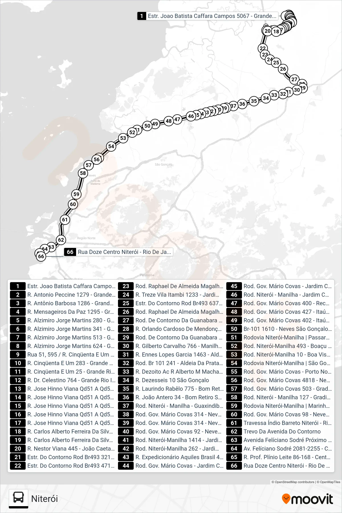 426M bus Line (Niterói) route and stops on a map