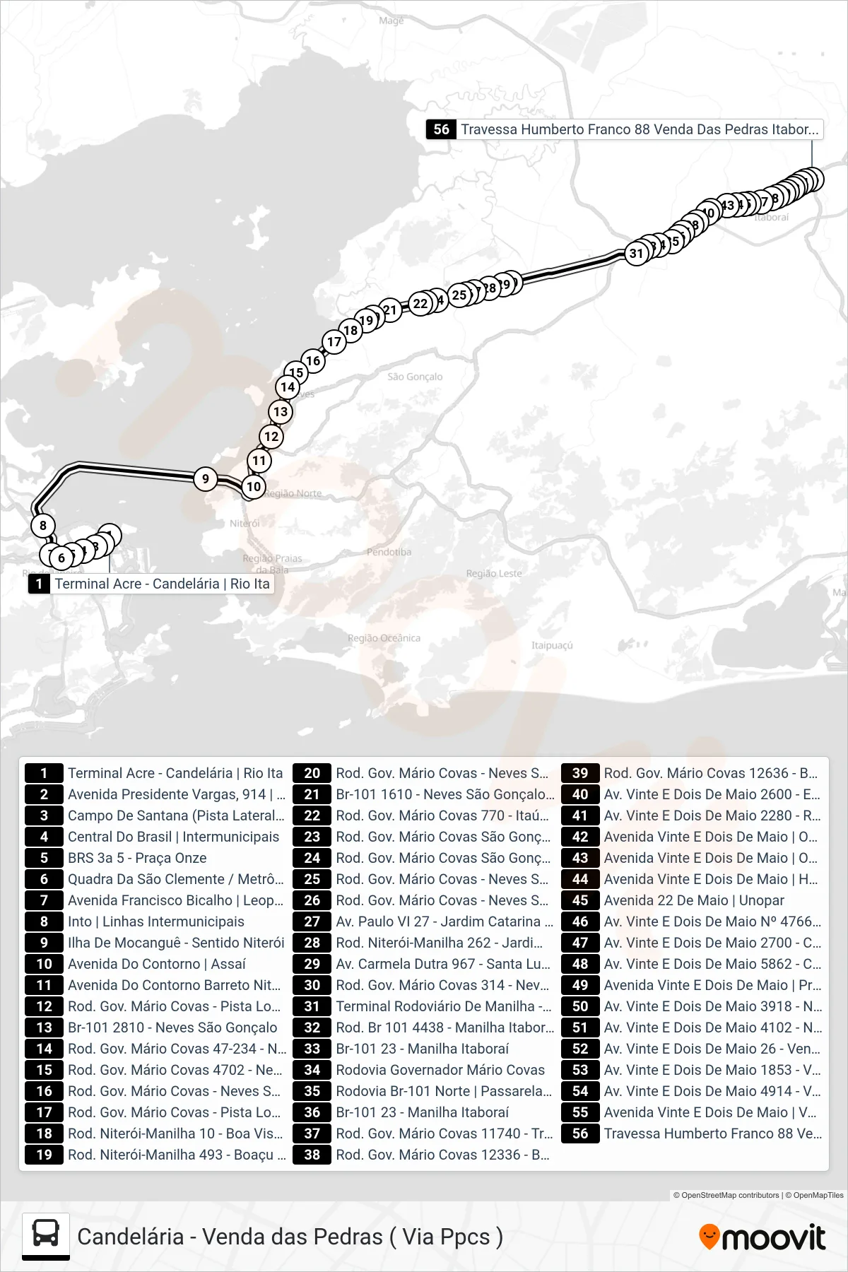Rota e paradas da linha de ônibus 567D (Venda Das Pedras) no mapa