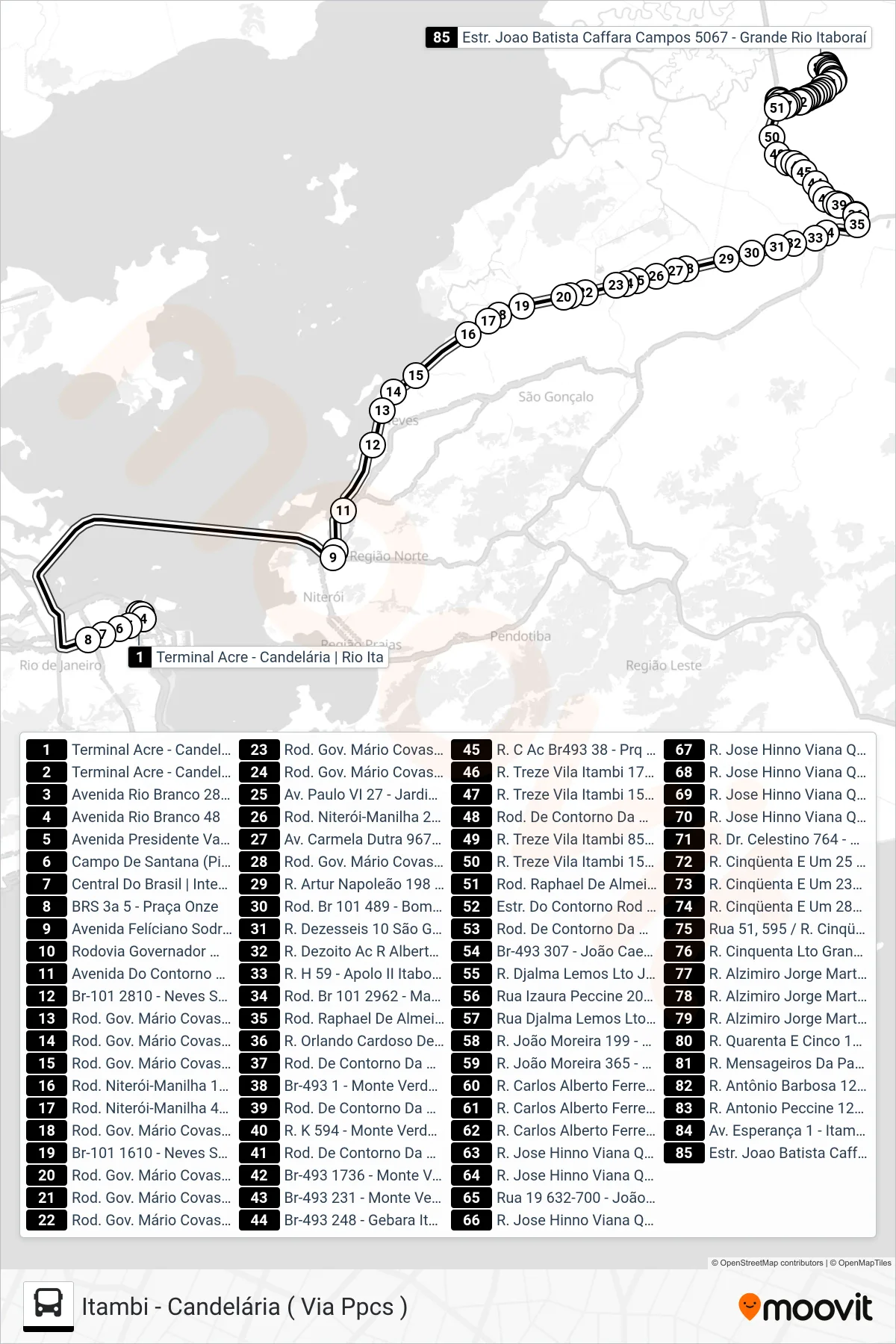 568D bus Line (Itambi) route and stops on a map