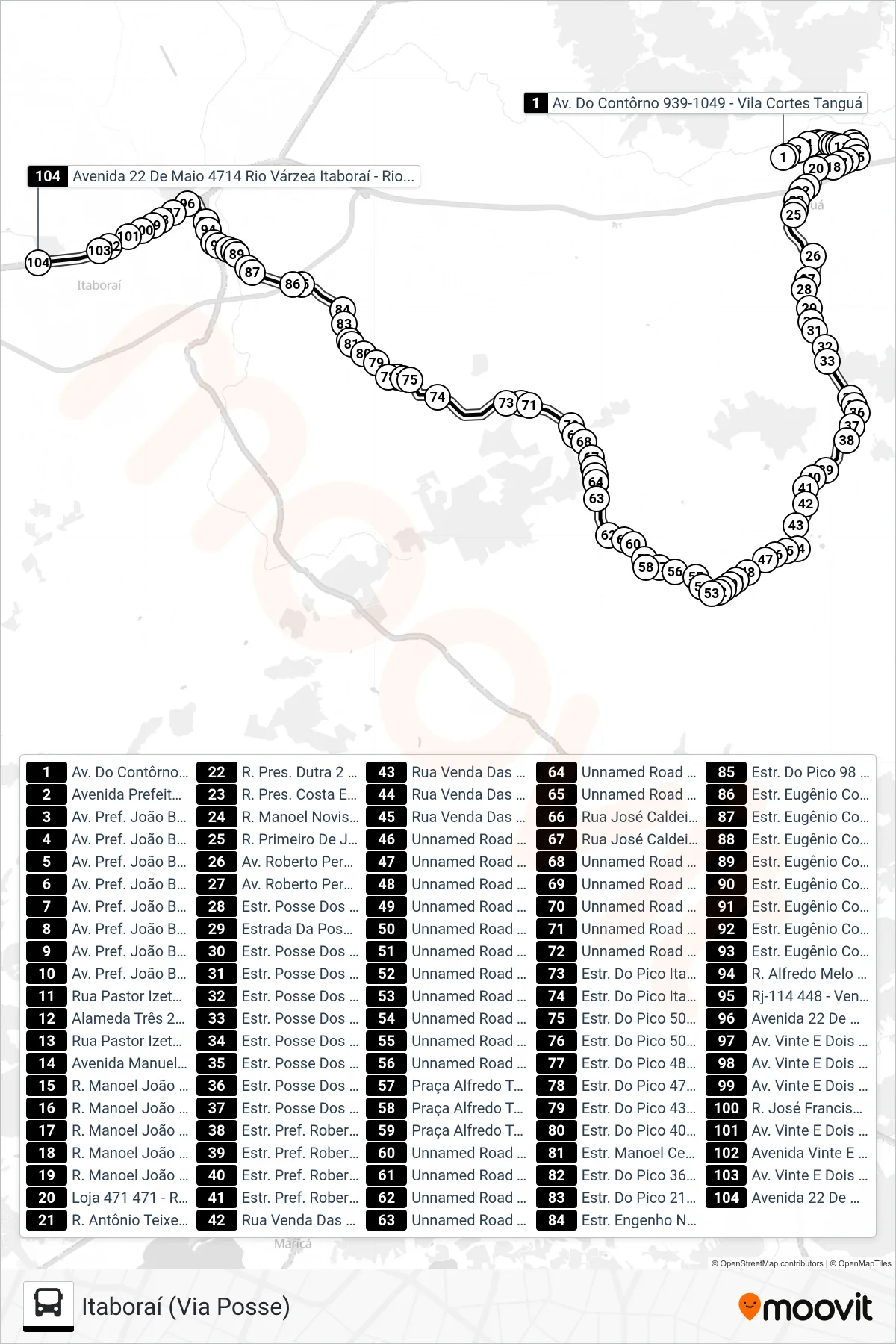 600M bus Line (Itaboraí (Via Posse)) route and stops on a map