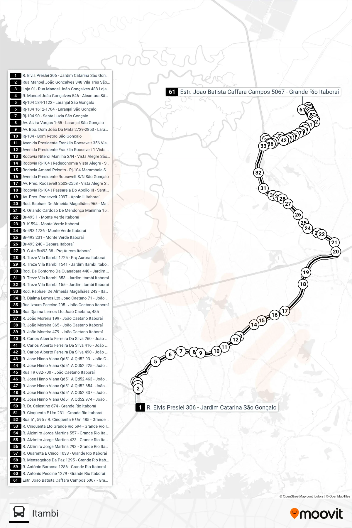 728M bus Line (Itambi) route and stops on a map