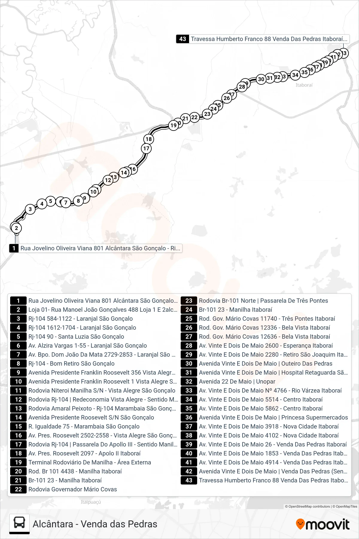 Rota e paradas da linha de ônibus 757M (Venda Das Pedras) no mapa
