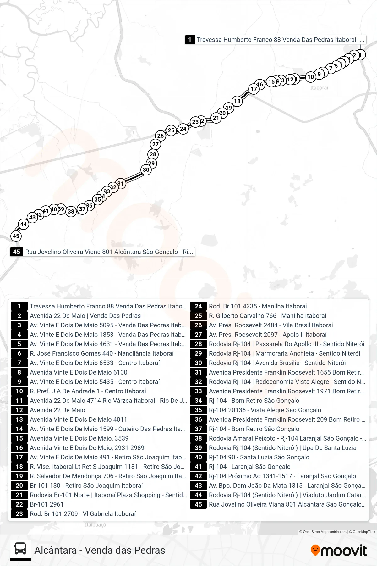 Rota e paradas da linha de ônibus 757M (Alcântara) no mapa
