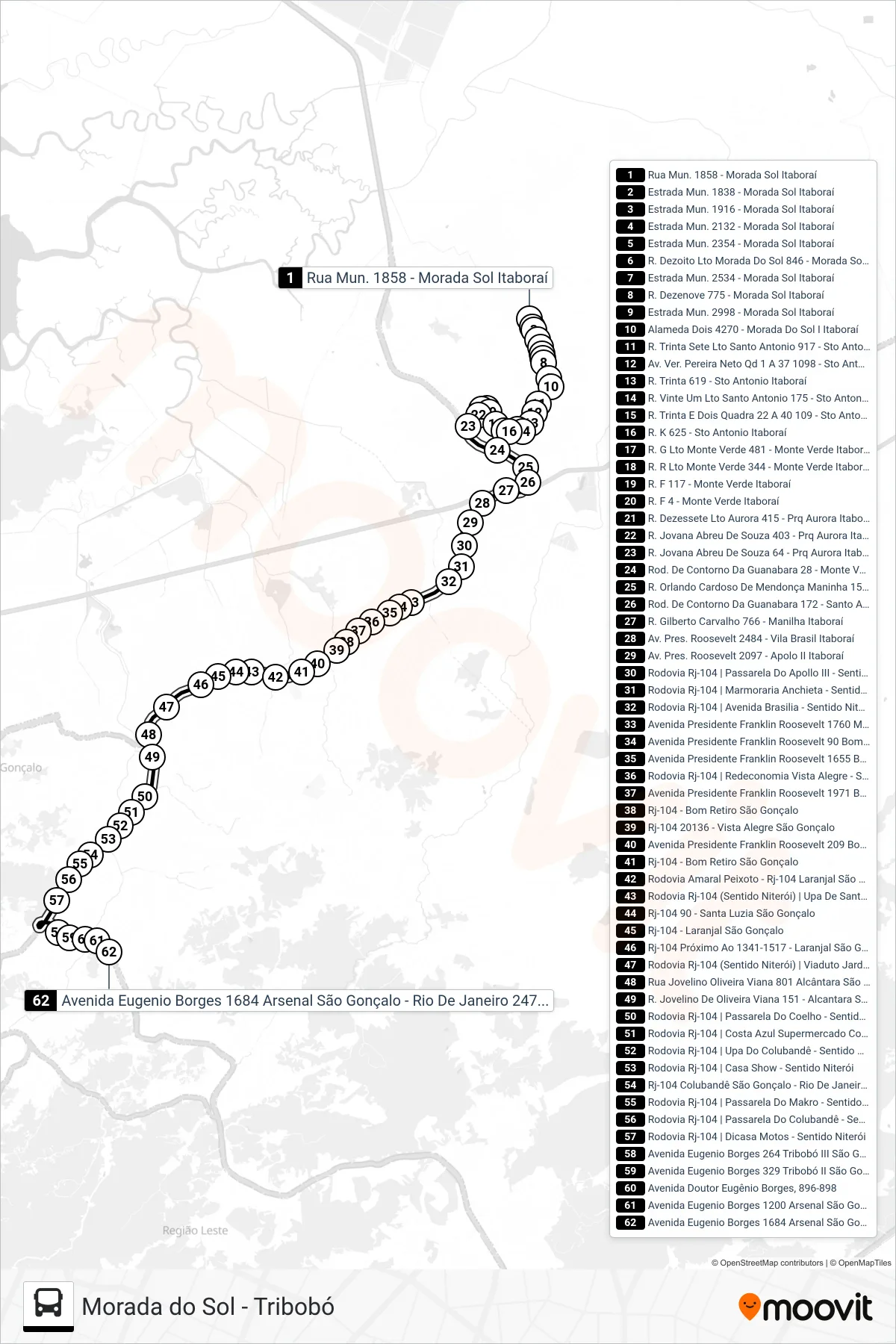 Rota e paradas da linha de ônibus 758M (Arsenal) no mapa