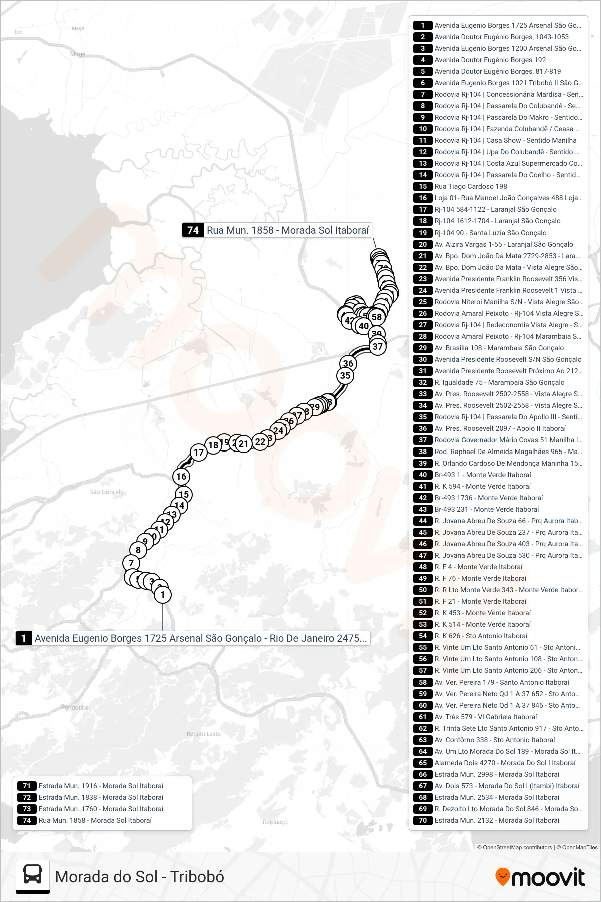 758M bus Line (Morada Do Sol) route and stops on a map