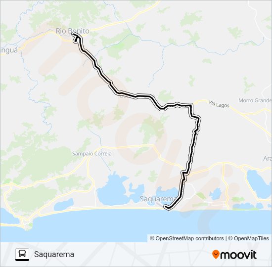 Mapa da linha B100 de ônibus