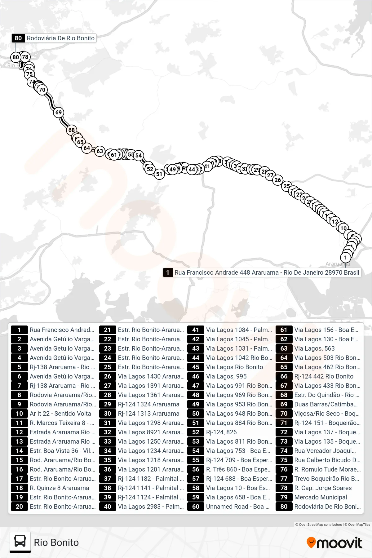 B105 bus Line (Rio Bonito) route and stops on a map
