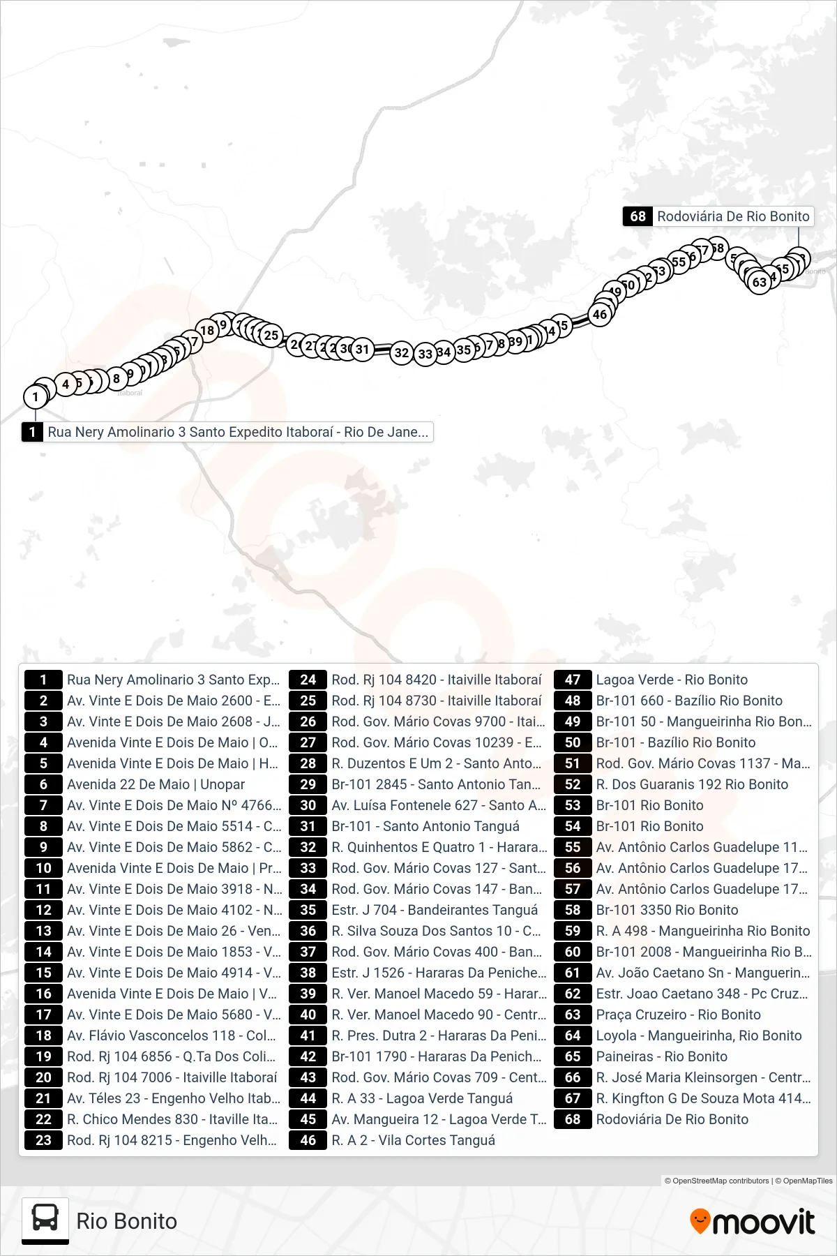 MB10 bus Line (Rio Bonito) route and stops on a map