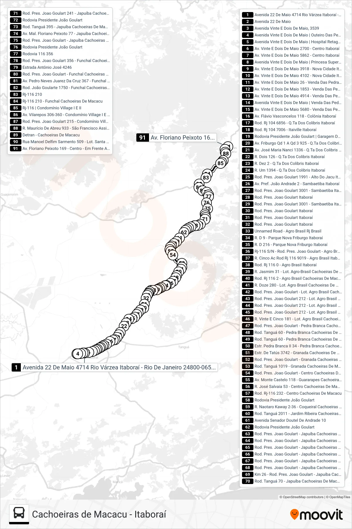 MB14 bus Line (Cachoeira De Macacu) route and stops on a map