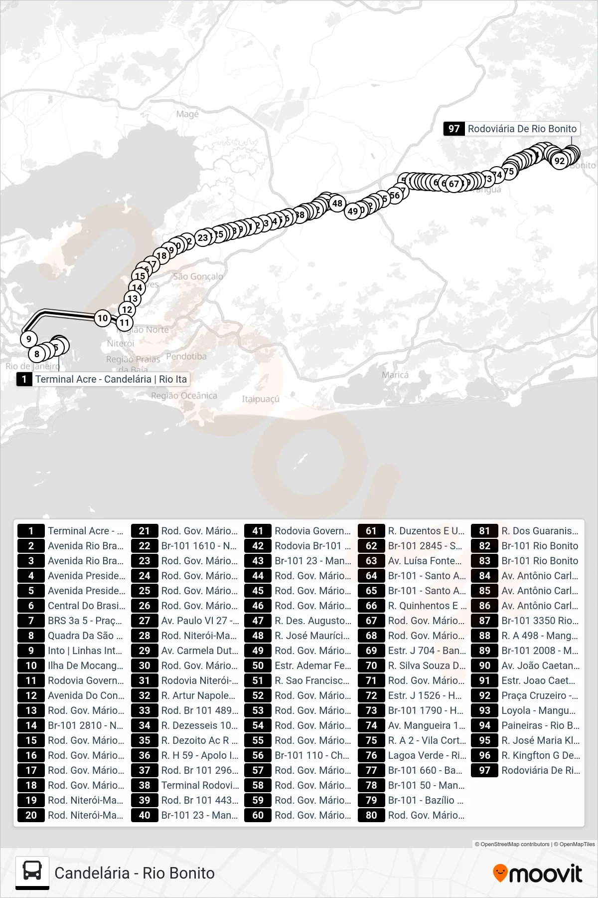 MB17 bus Line (Rio Bonito) route and stops on a map