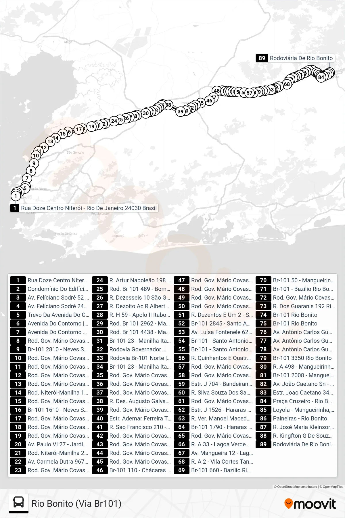 MB18 bus Line (Rio Bonito (Via Br101)) route and stops on a map