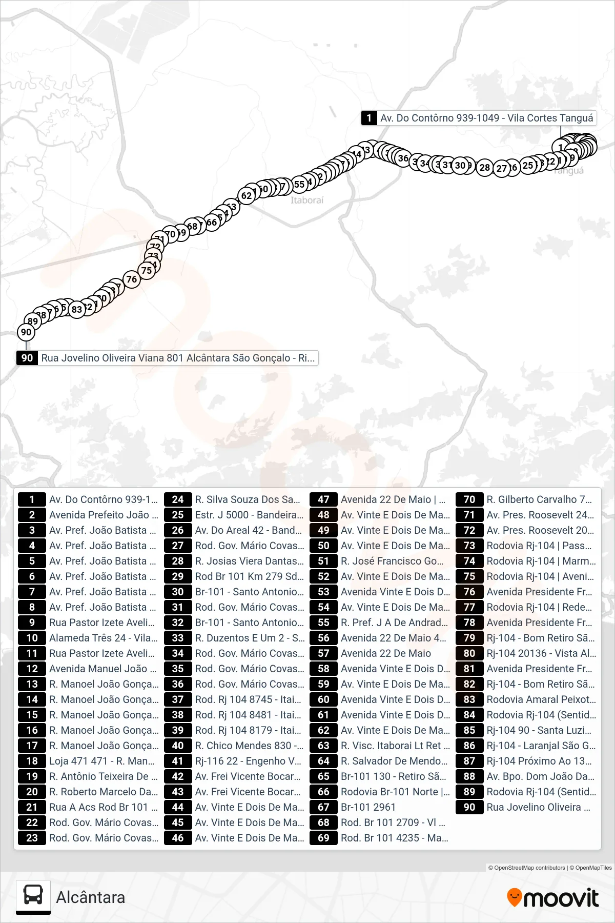 MB22 bus Line (Alcântara) route and stops on a map