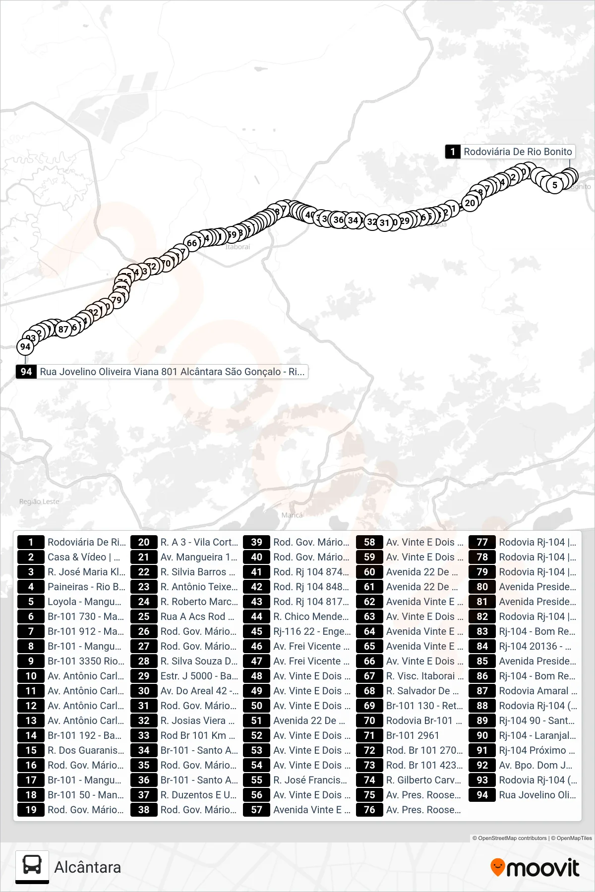 MB33 bus Line (Alcântara) route and stops on a map
