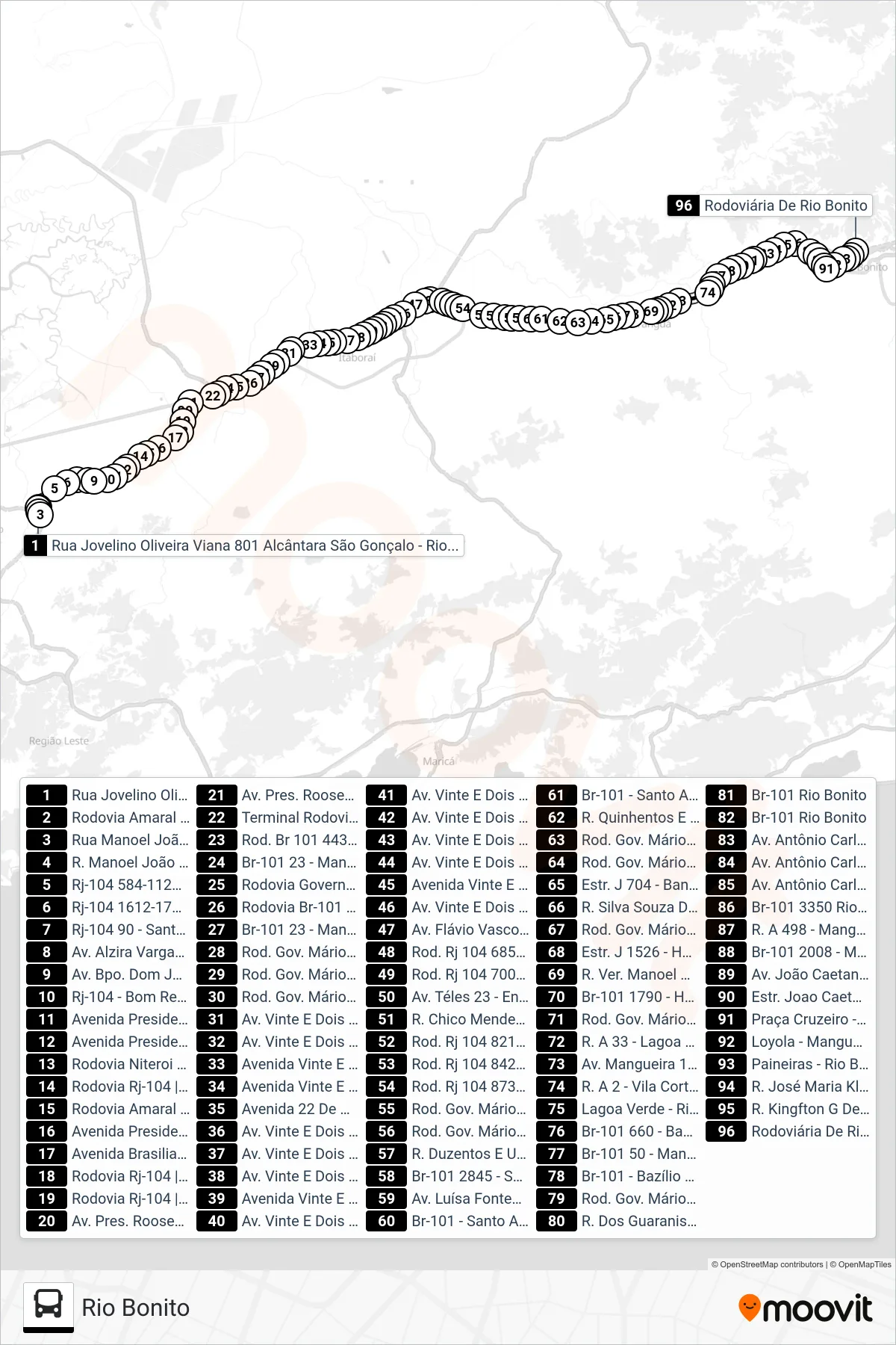 MB33 bus Line (Rio Bonito) route and stops on a map