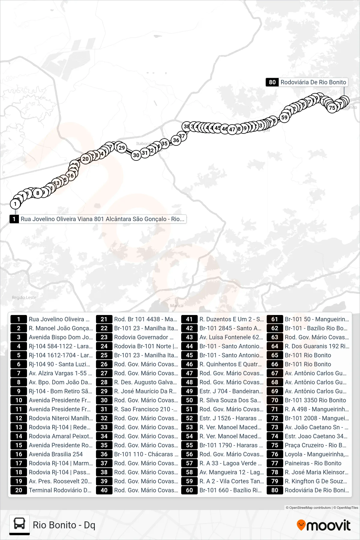 MB33 bus Line (Rio Bonito - Dq) route and stops on a map