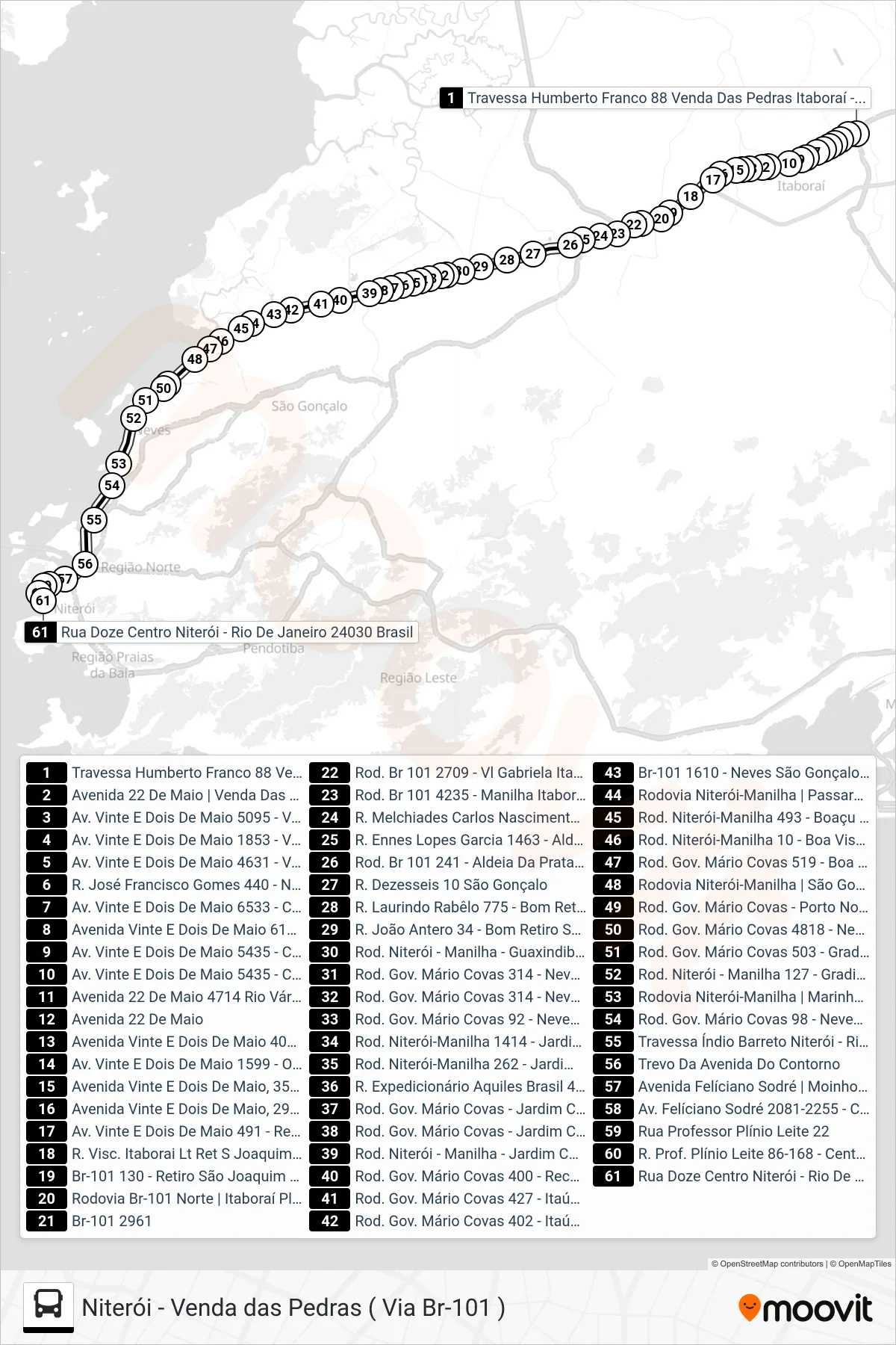 1413M bus Line (Venda Das Pedras X Niteroi) route and stops on a map