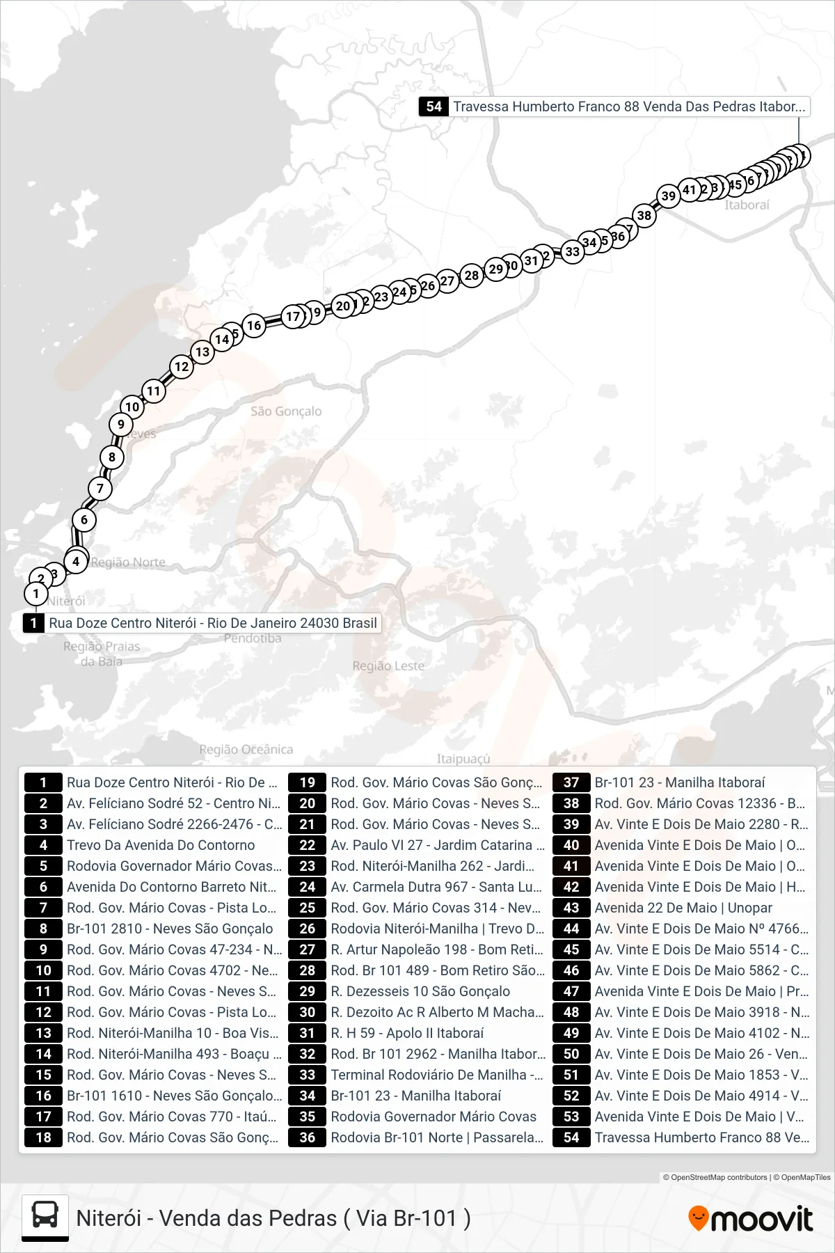 1413M bus Line (Niteroi X Venda Das Pedras) route and stops on a map