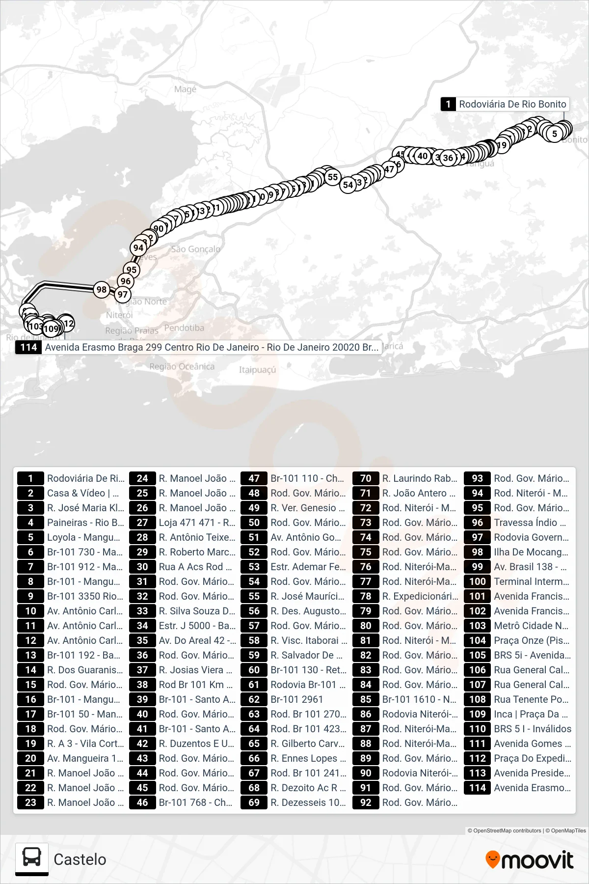 1925D bus Line (Castelo) route and stops on a map