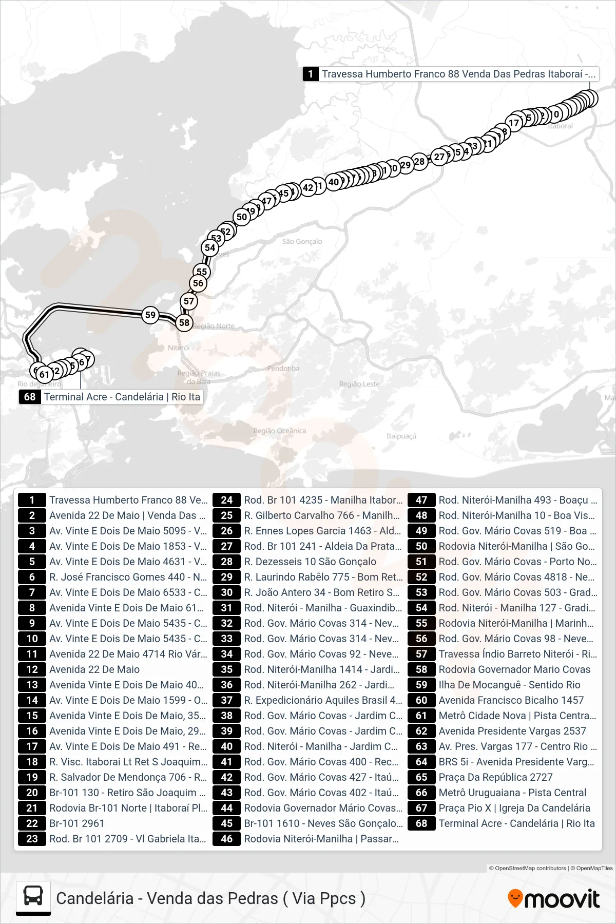 1926D bus Line (Venda Das Pedras X Candelária) route and stops on a map