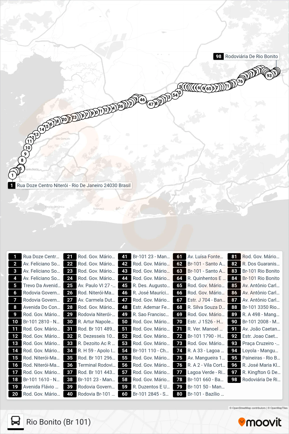 1MB10 bus Line (Rio Bonito (Br 101)) route and stops on a map