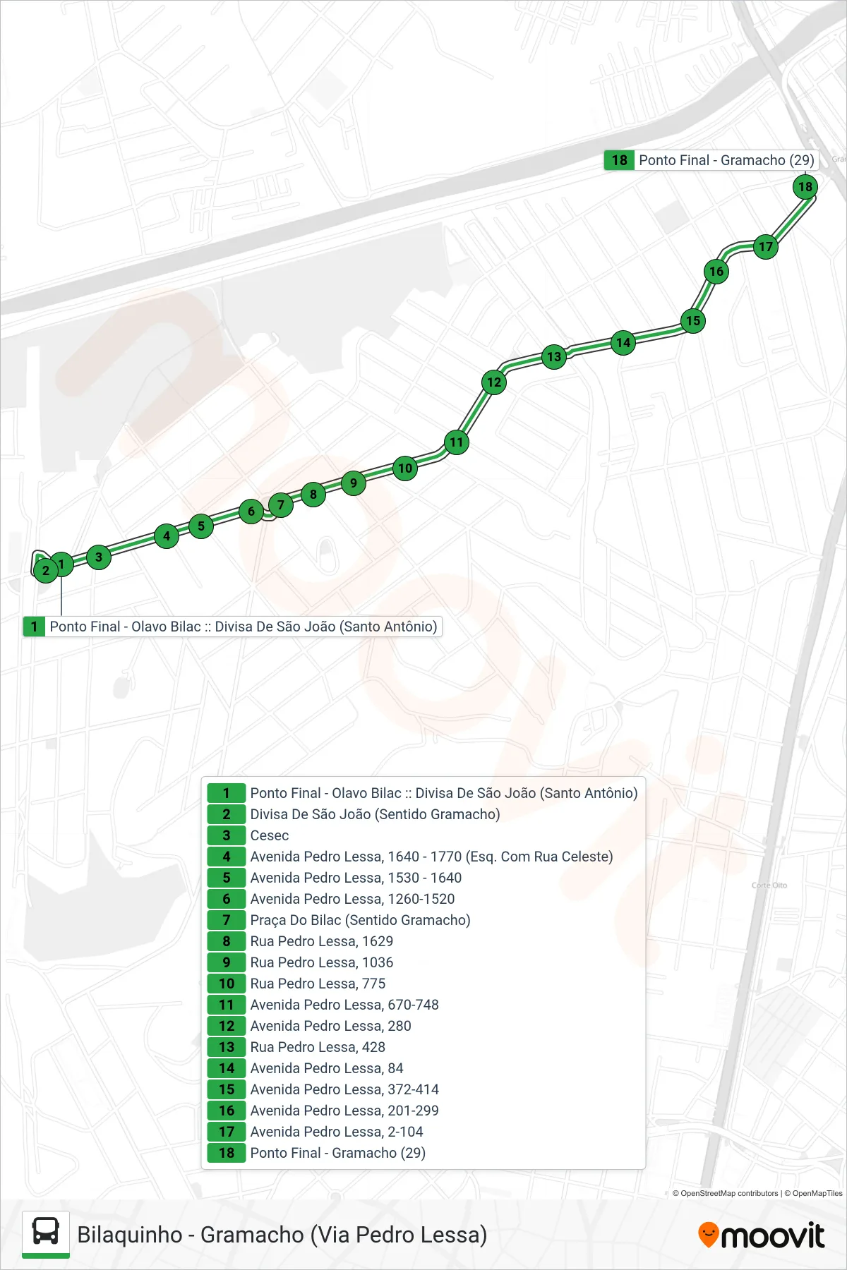 Rota e paradas da linha de ônibus  29  (Gramacho) no mapa