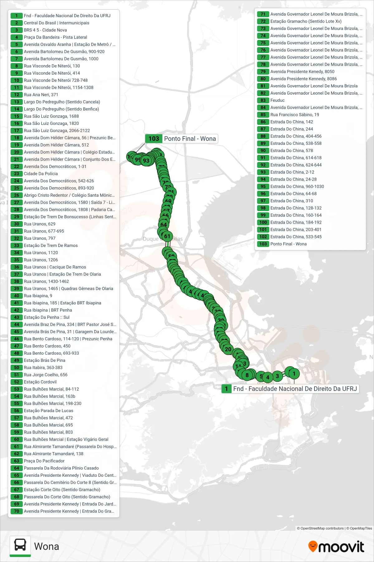 Rota e paradas da linha de ônibus  600C  (Wona) no mapa
