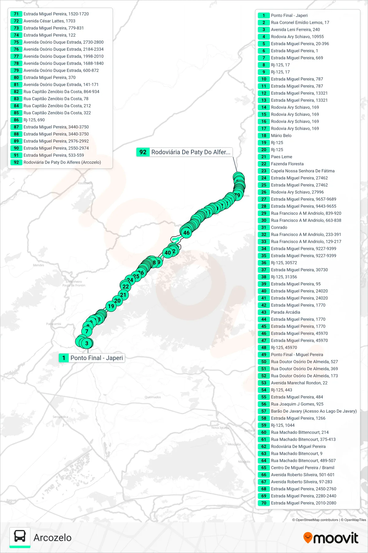 MP74 bus Line (Arcozelo) route and stops on a map