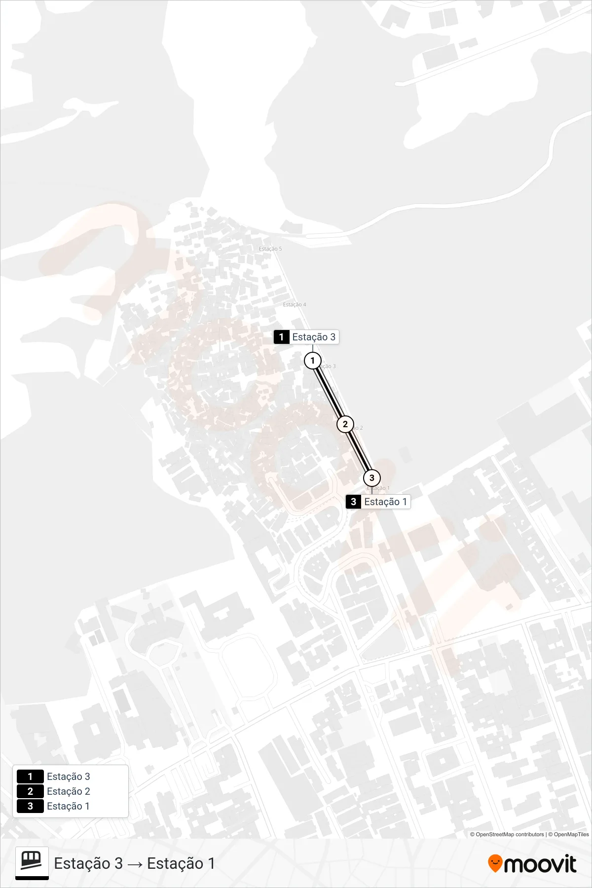 DONA MARTA funicular Line (Estação 3 → Estação 1) route and stops on a map