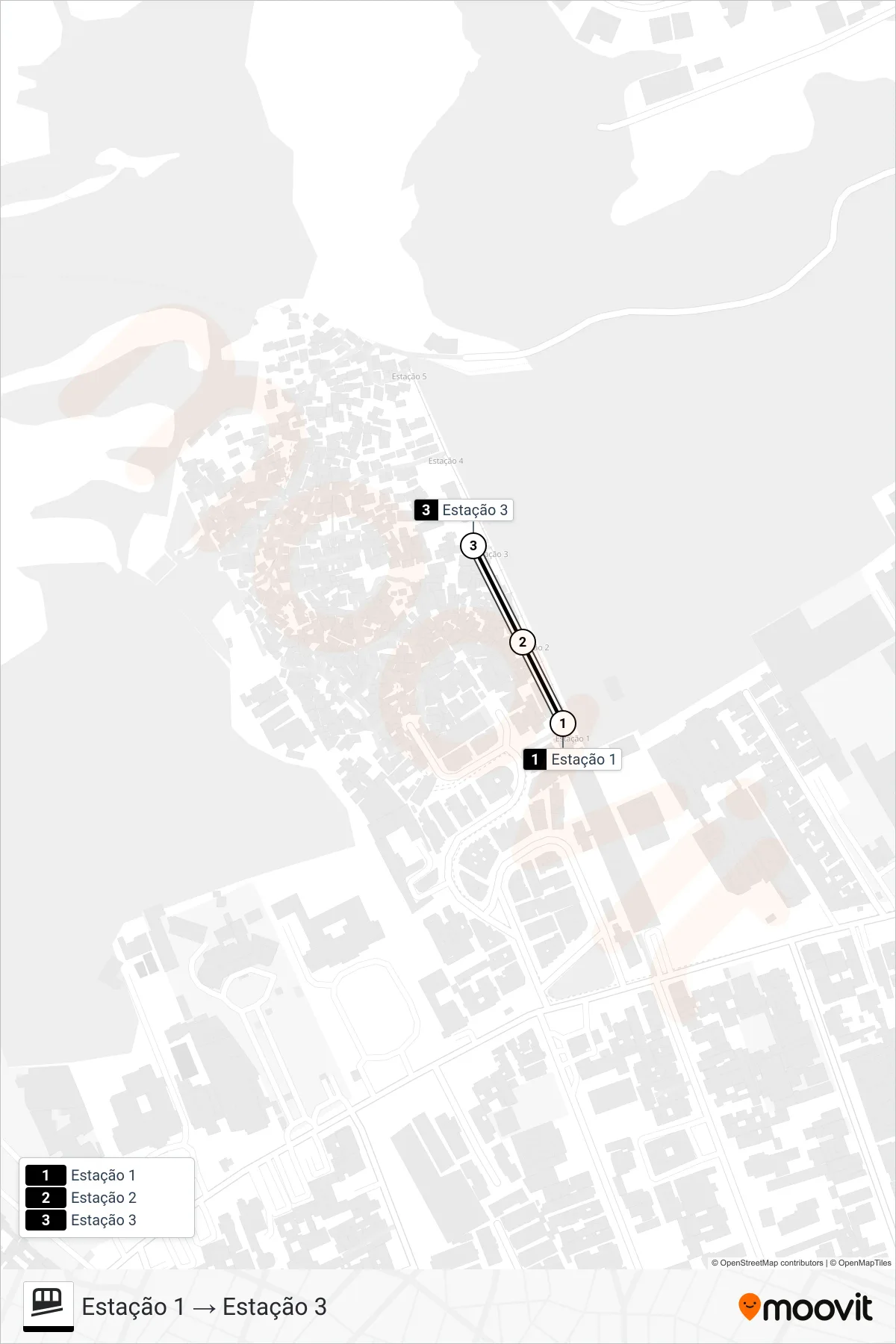 Rota e paradas da linha de plano inclinado DONA MARTA (Estação 1 → Estação 3) no mapa