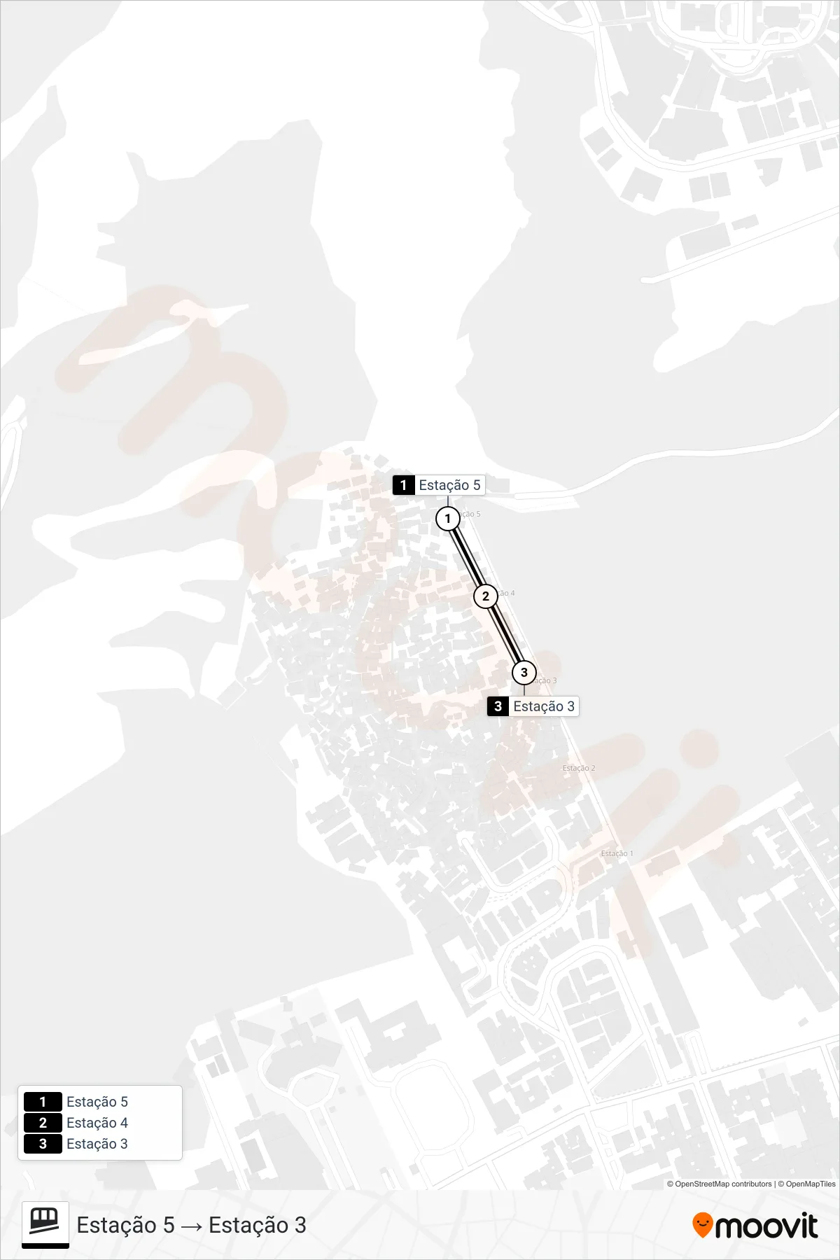 DONA MARTA funicular Line (Estação 5 → Estação 3) route and stops on a map