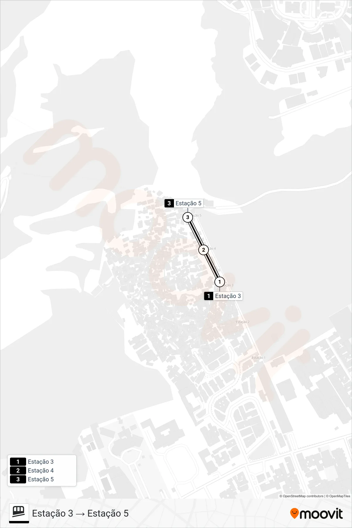Rota e paradas da linha de plano inclinado DONA MARTA (Estação 3 → Estação 5) no mapa