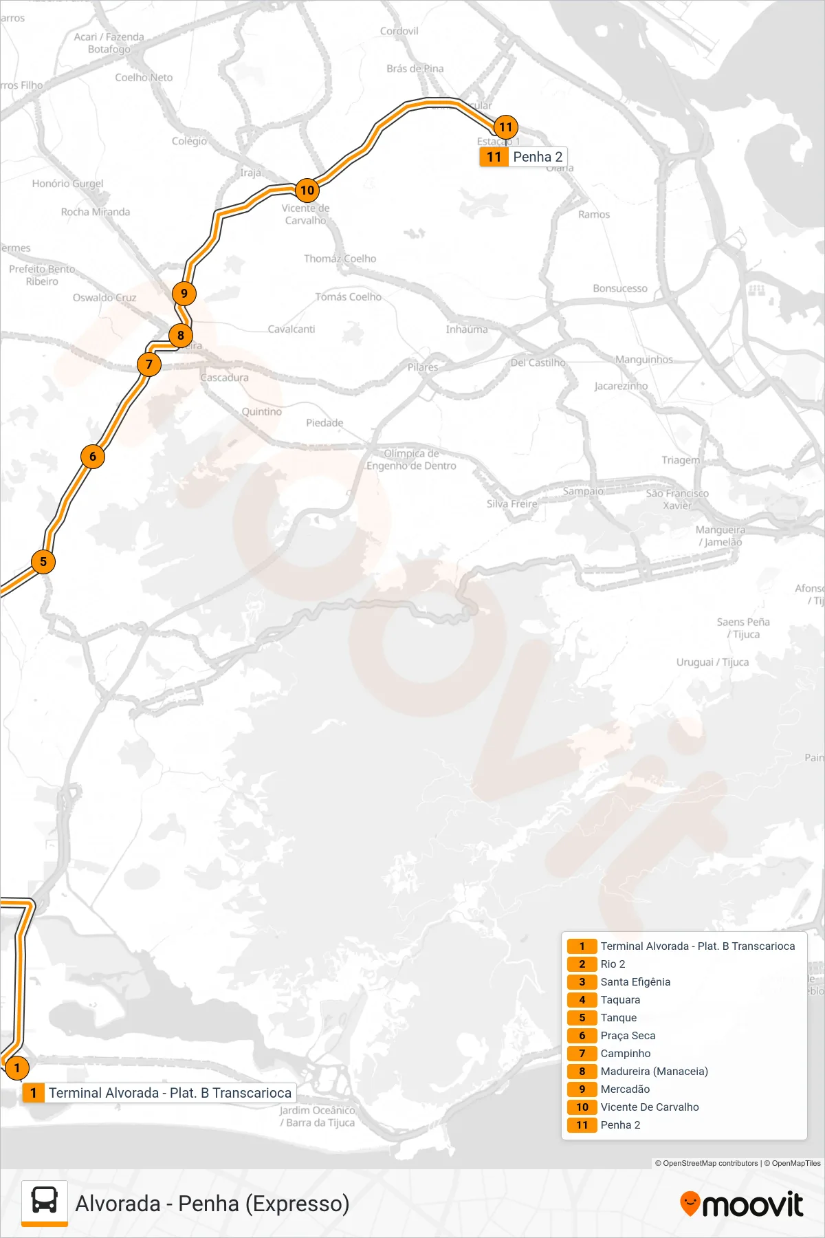 46 bus Line (Penha (Expresso)) route and stops on a map