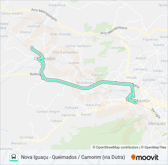 Mapa da linha 155I de ônibus