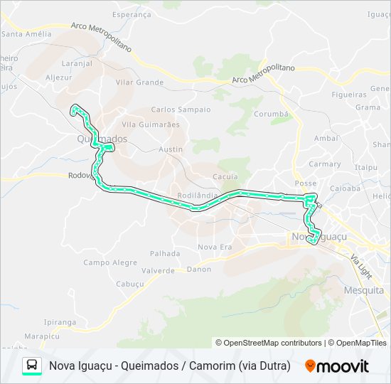 Mapa da linha 155I de ônibus