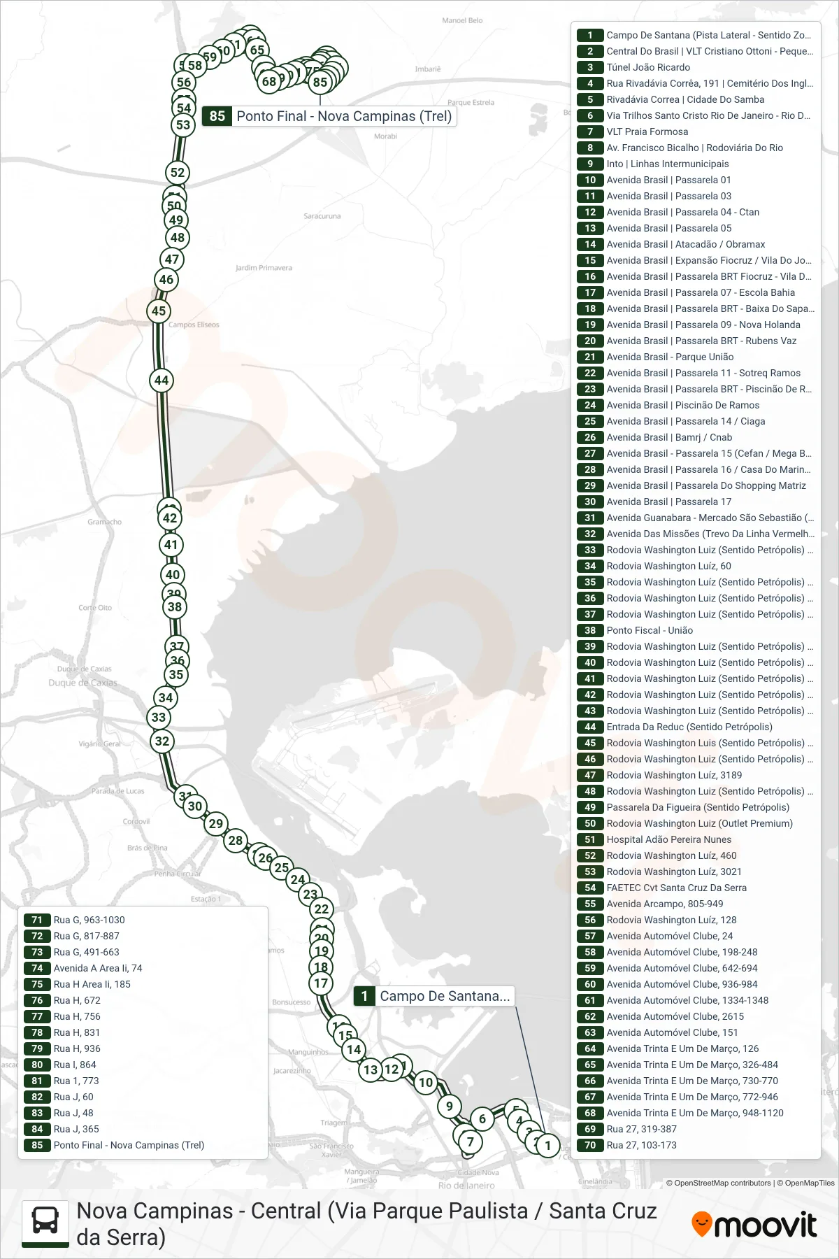 Rota e paradas da linha de ônibus  571C  (Nova Campinas) no mapa