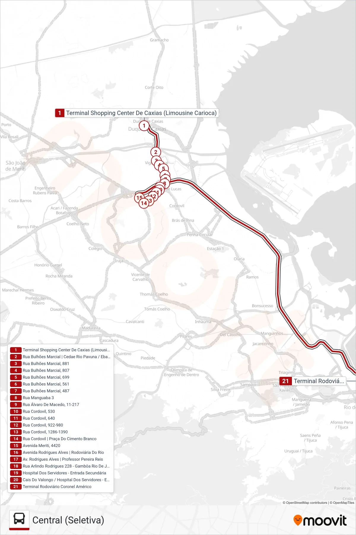 112C bus Line (Central (Seletiva)) route and stops on a map