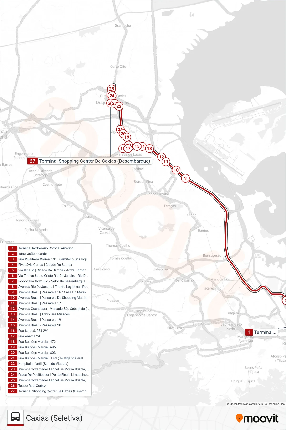 112C bus Line (Caxias (Seletiva)) route and stops on a map