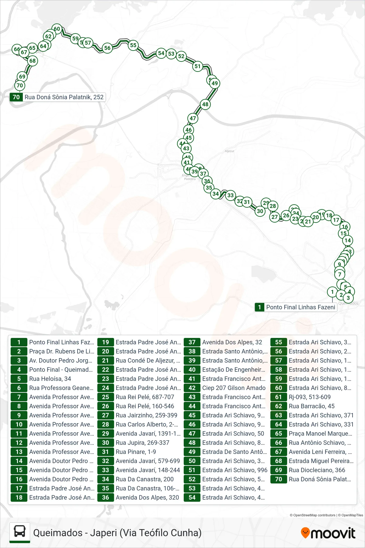 565I bus Line (Japeri) route and stops on a map
