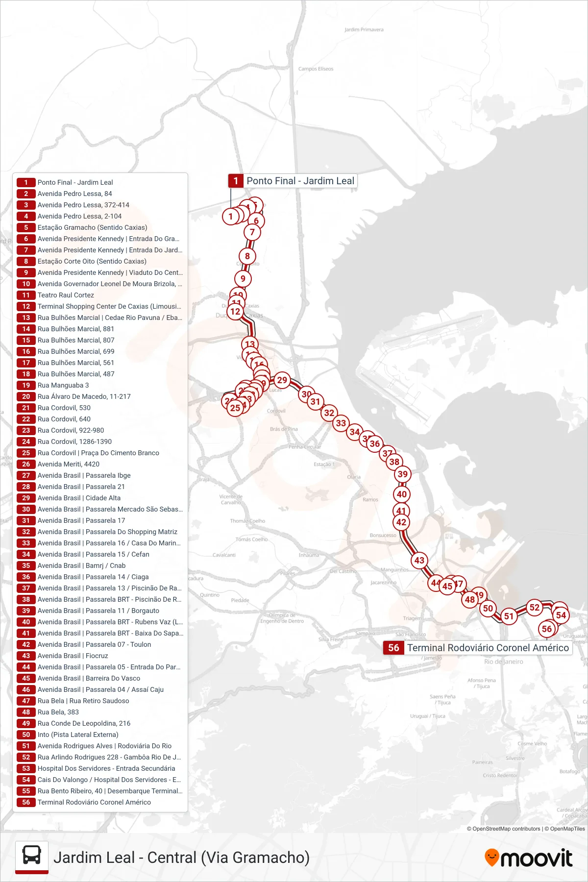 415C bus Line (Central) route and stops on a map