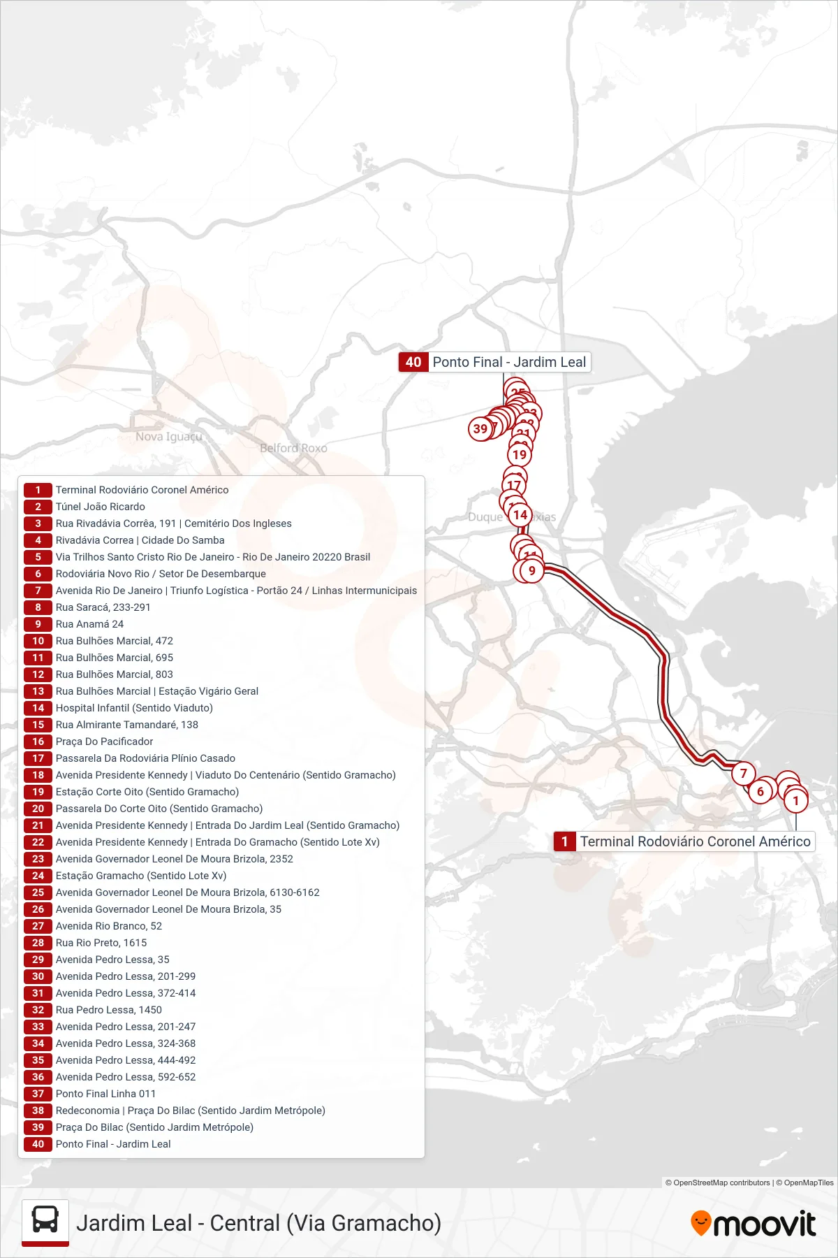 415C bus Line (Jardim Leal (Via Seletiva)) route and stops on a map