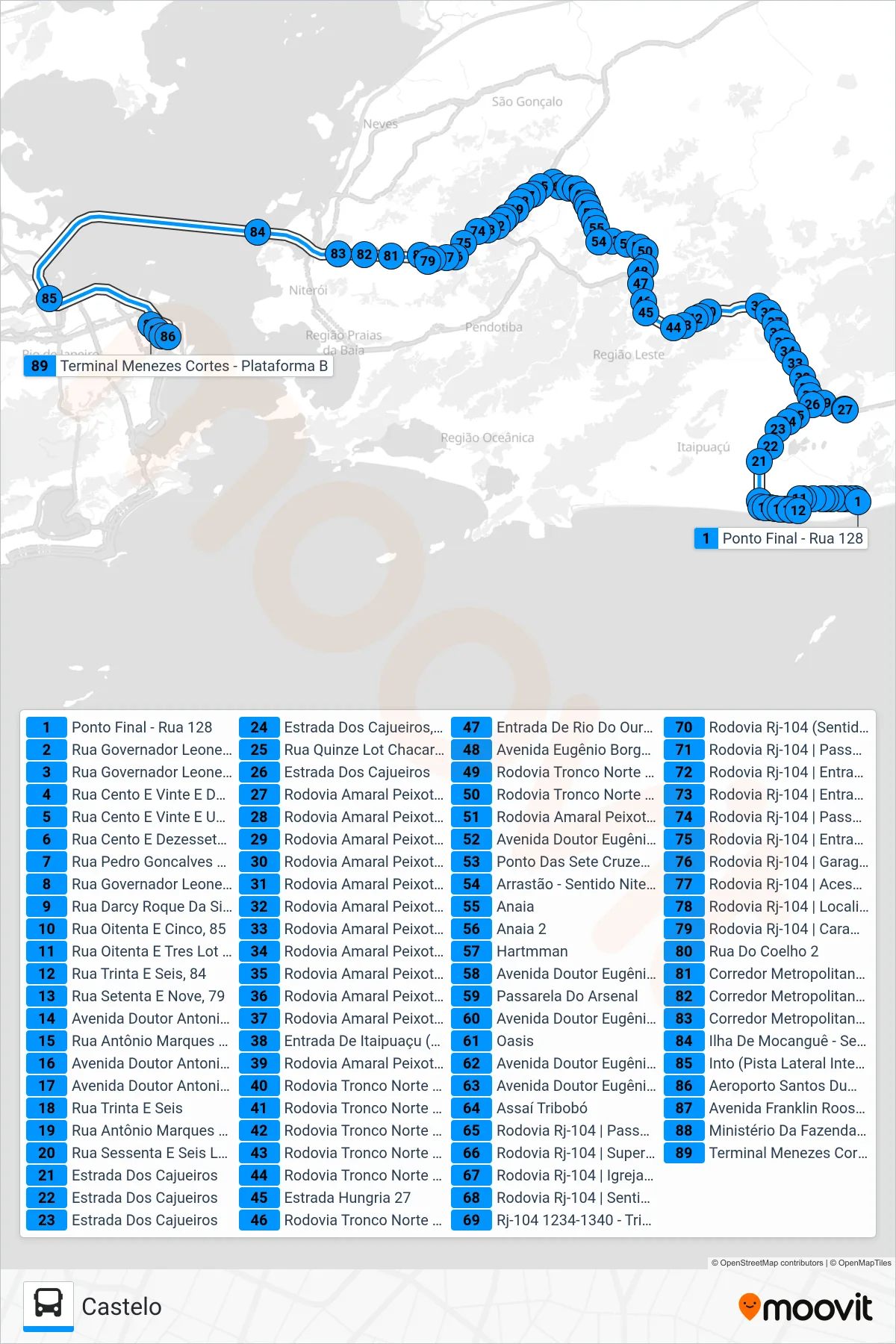 6146D (EXECUTIVO) bus Line (Castelo) route and stops on a map