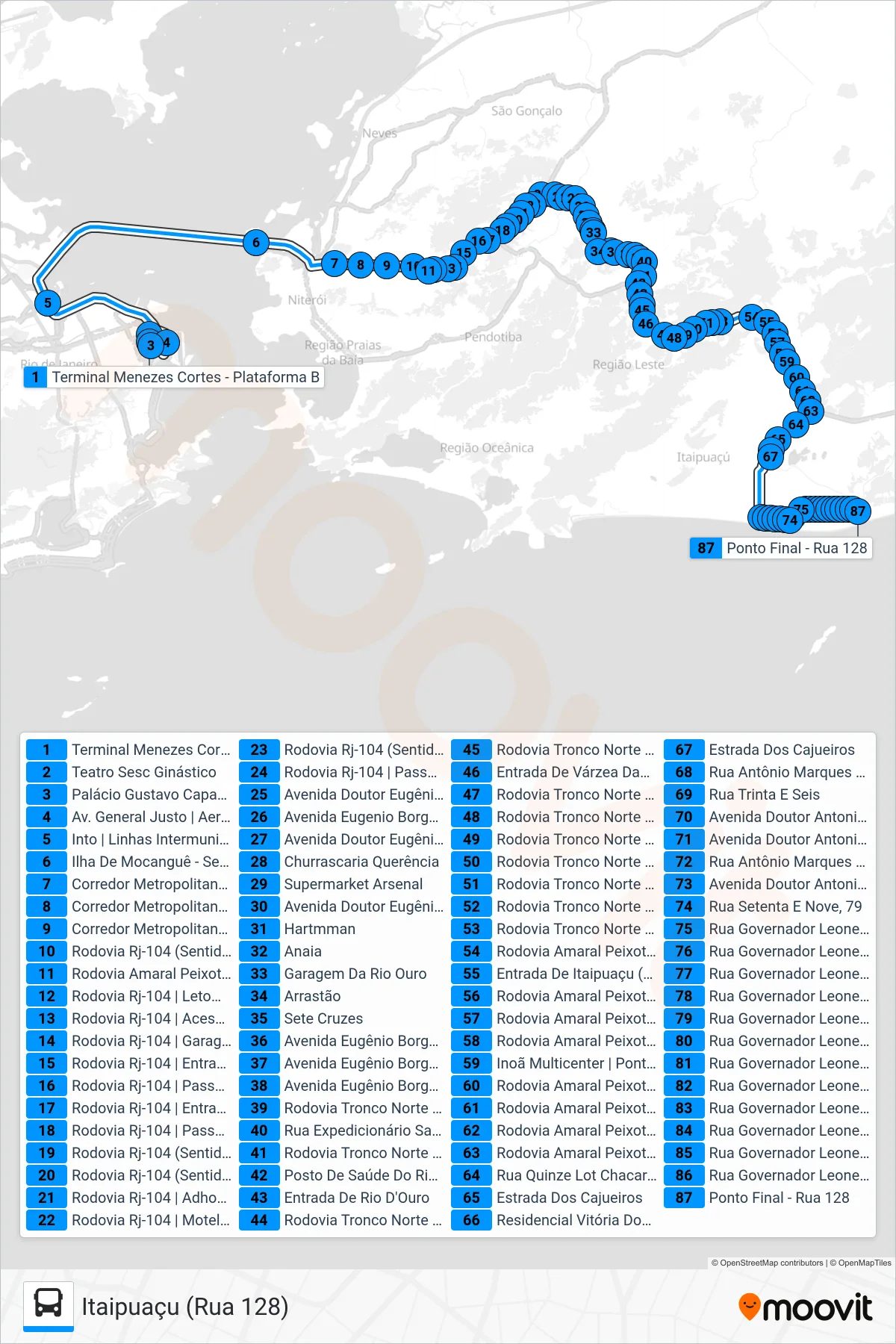 Rota e paradas da linha de ônibus 6146D (EXECUTIVO) (Itaipuaçu (Rua 128)) no mapa