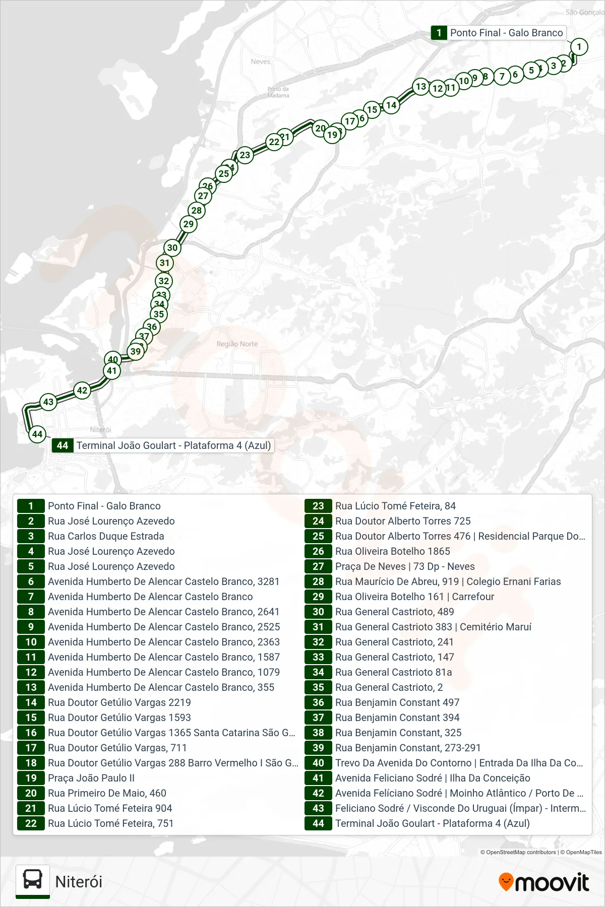 Rota e paradas da linha de ônibus 528 (Niterói) no mapa
