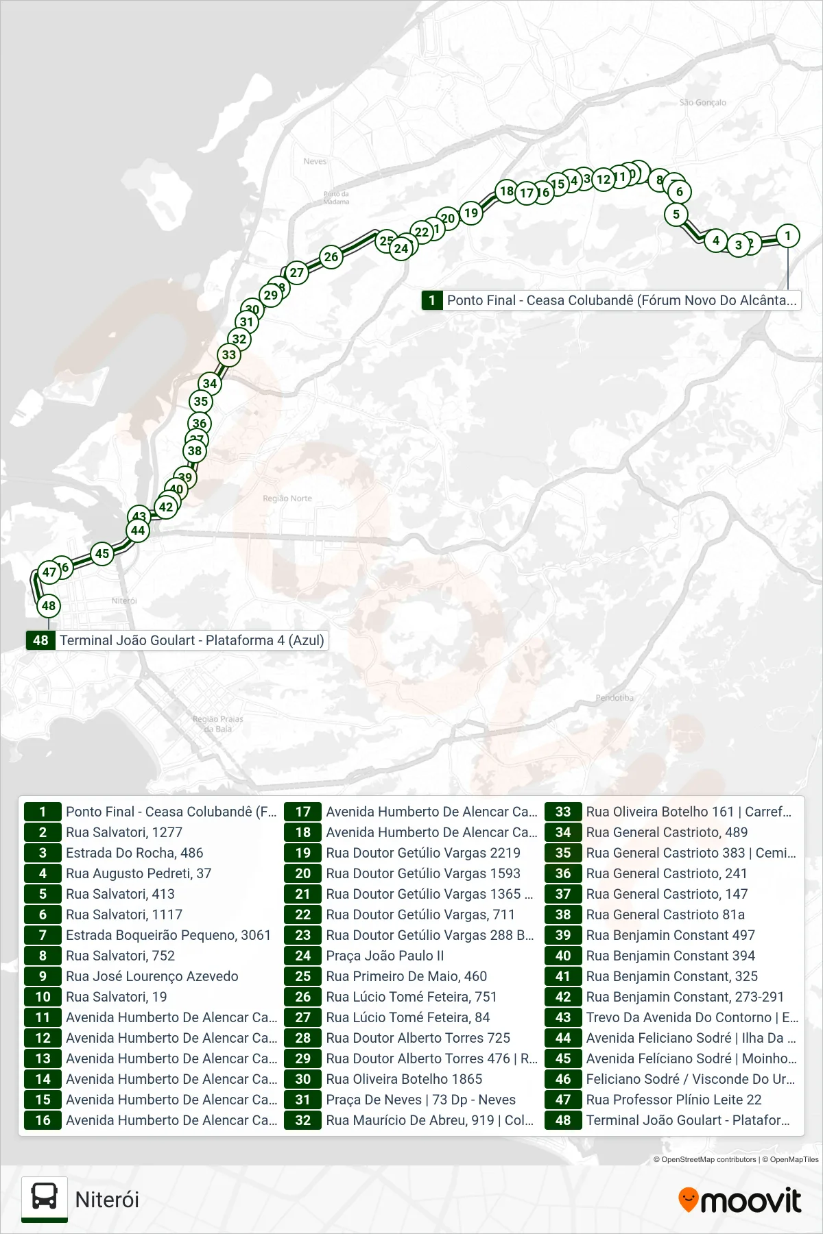 Rota e paradas da linha de ônibus 529 (Niterói) no mapa