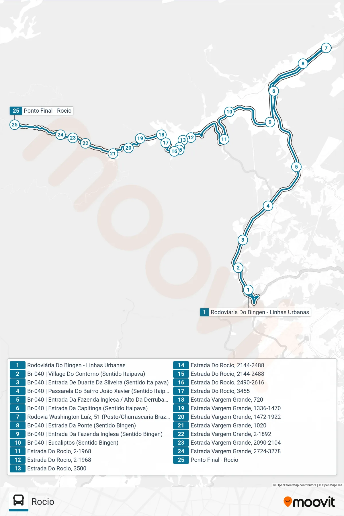 Rota e paradas da linha de ônibus  101  (Rocio) no mapa