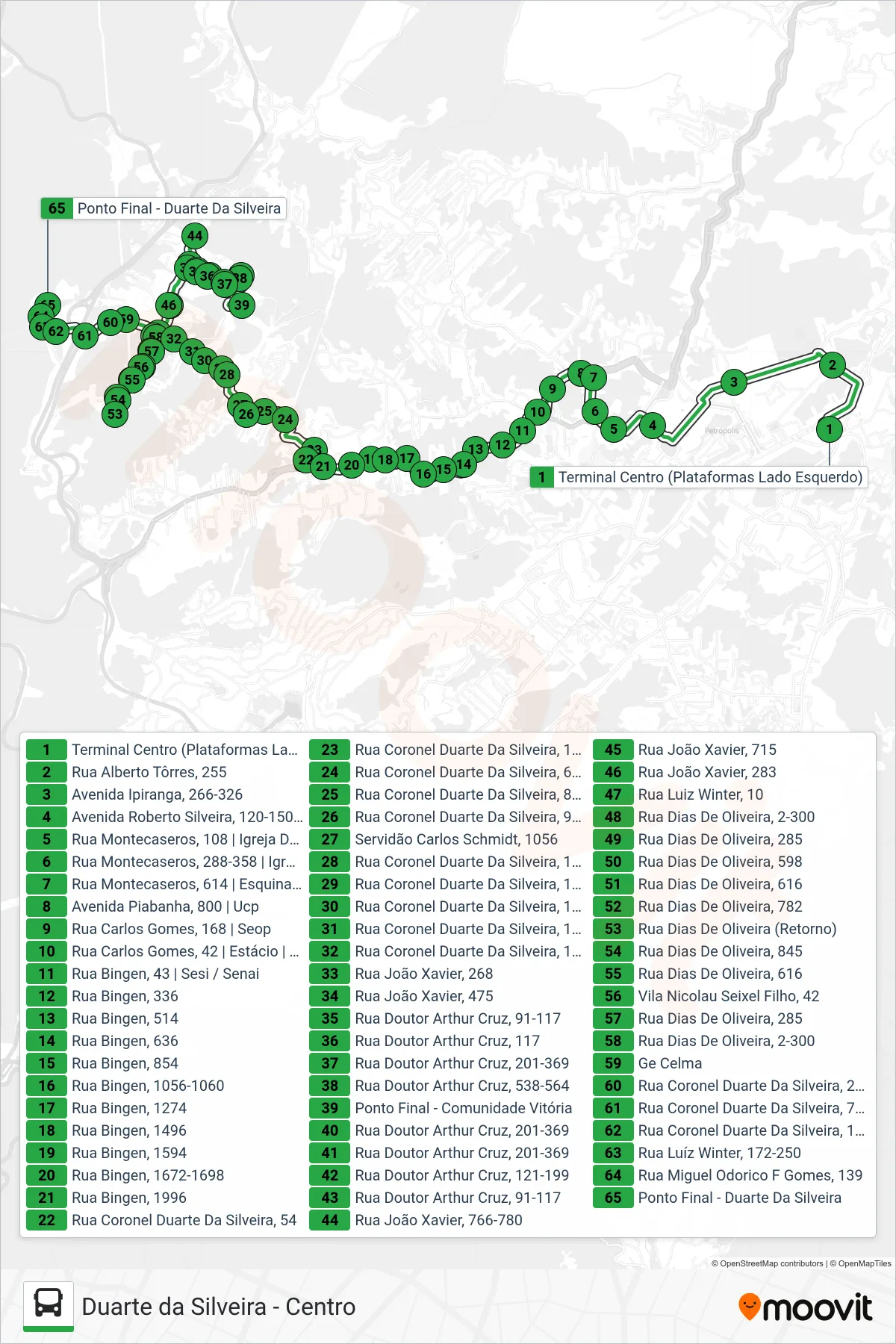 110 bus Line (Duarte Da Silveira (Via João Xavier / Com. Vitória / Dias De Oliveira)) route and stops on a map