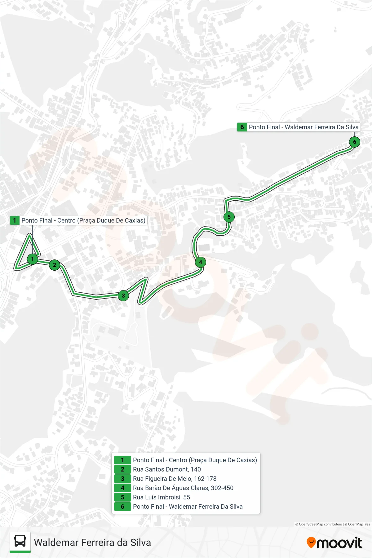 Rota e paradas da linha de ônibus 112 (Waldemar) no mapa