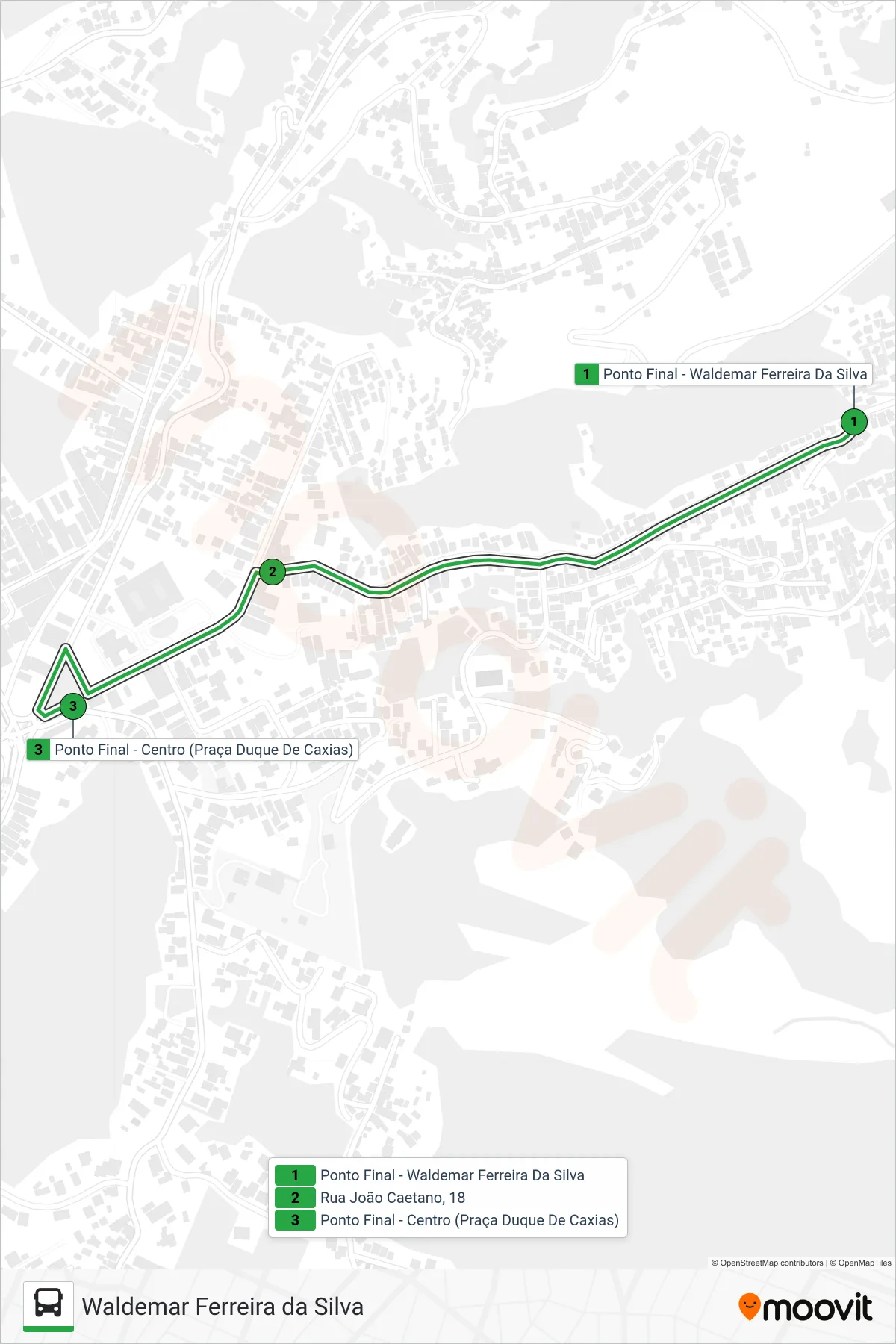 Rota e paradas da linha de ônibus 112 (Centro) no mapa