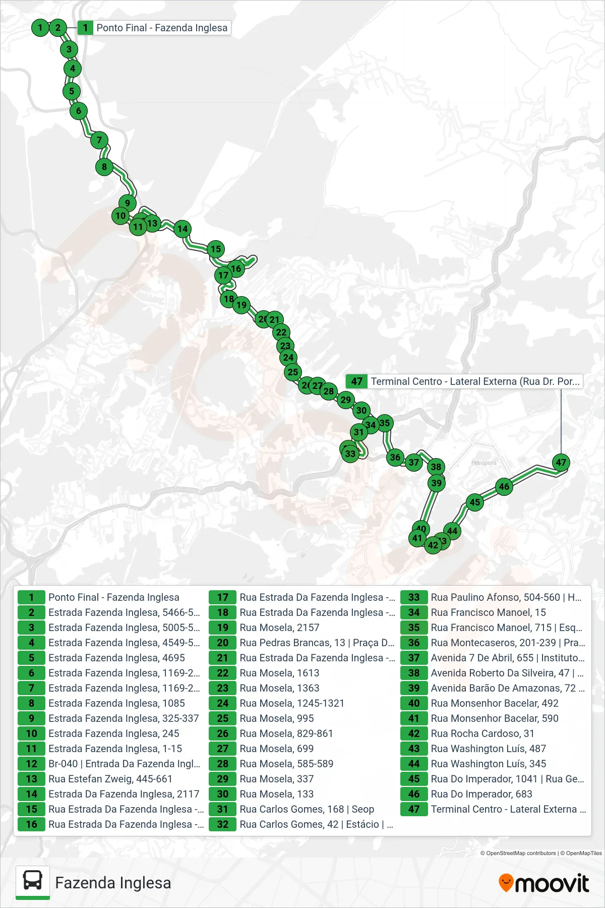 122 bus Line (Centro (Via Praça Da Mosela)) route and stops on a map