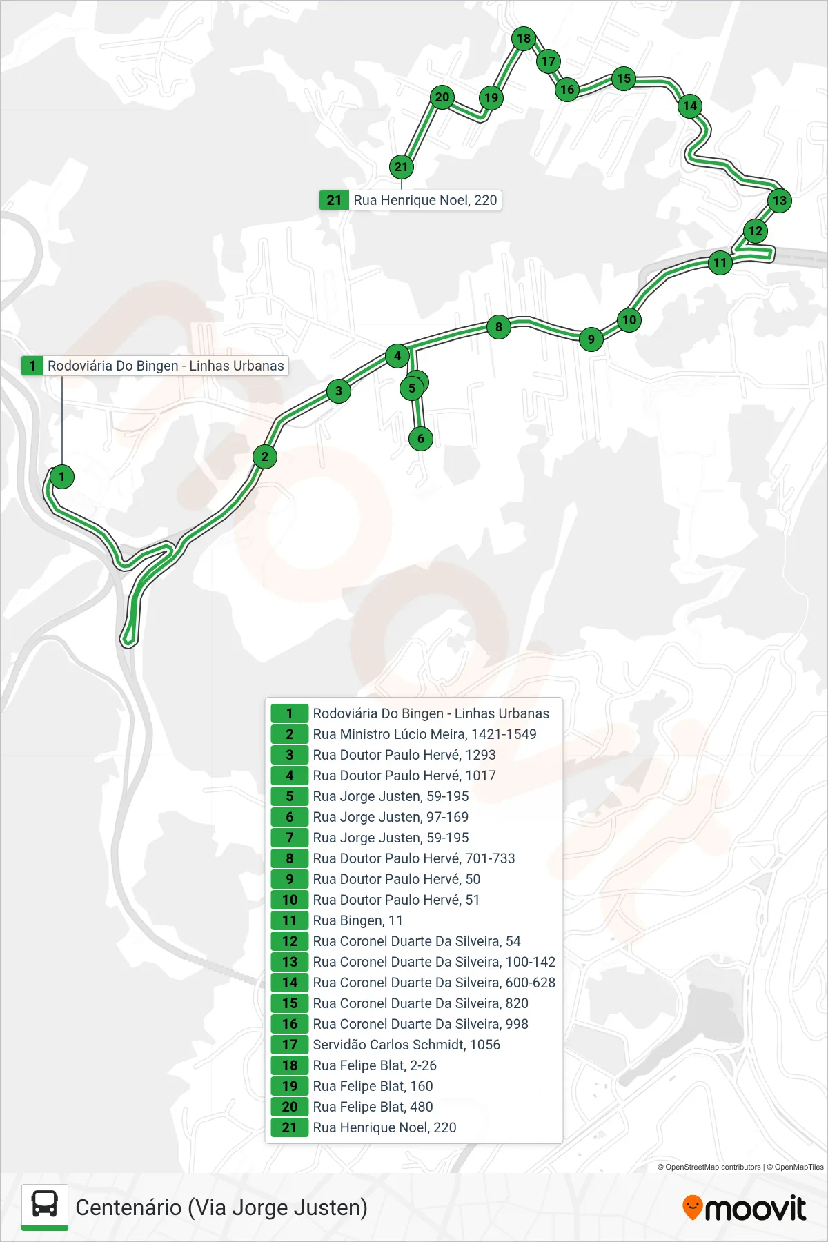 123 bus Line (Centenário (Via Jorge Justen)) route and stops on a map